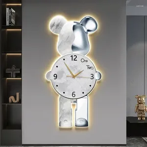 Relógios de parede Modern Light Relógio Urso Grande Led Home Decor Cristal Silencioso Relógio Interior Lâmpada Sala de estar Decoração