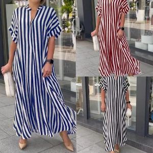 Casual Dresses 2024 Spring Summer Simplicity Street Fashion Side Slit Striped Loose Short Sleeve Dress