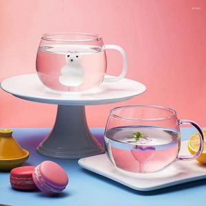 Wine Glasses Creative Milk Glass Cup Cute 3D Cartoon Heart Water Mugs Heat-resistant Tea Breakfast Novelty Gifts Lovely Bear