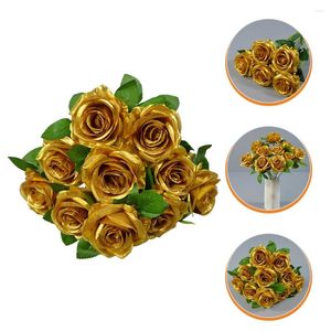 Decorative Flowers Gold Decor Rose Flower Artificial Bouquet Roses With Stems For Centerpieces