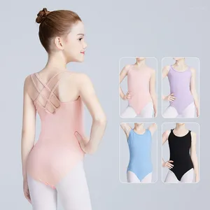 Scene Wear Girls Ballet Dance Camisole Leotards Children Bomullsuppfodrad dubbelband Back Gymnastik