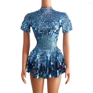 Stage Wear Sexy Shining Sequins Dance Bodysuit Wedding Evening Birthday Celebrate Costume Prom Party Dancer Club Poshoot Dress