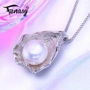 Pendants FENASY 10-11MM Natural Freshwater Pearl Necklace For Women Jewelry Bohemian Ruby 925 Sterling Silver Pendant