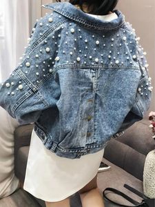 Women's Jackets Fashion Autumn Winter Casual Denim Jacket Loose Short With Pearl Bat Sleeve Long Sleeves Coats Wholesale