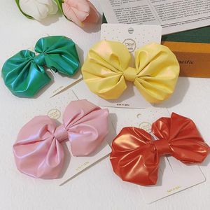 Acessórios de cabelo cor brilhante couro pu arcos redondos para meninas bonito laser bowknot hairpin crianças apertos cabeça superior barettes headwear estilo