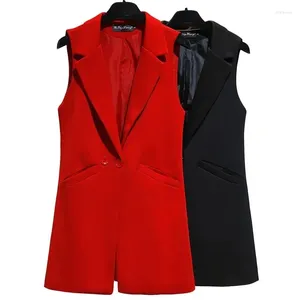 Coletes femininas moda vermelho preto duplo fivela terno colete primavera outono meados de comprimento sem mangas jaqueta feminina colete