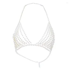 Kvinnors badkläder sexig imitation-pearl Top Chest Bh underkläderkedja Kvinnor Summer Bikini Elegant Festival Nightclub Body Jewelry Y2K