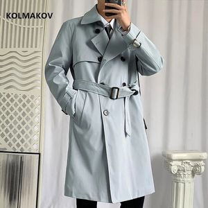 Ankomst Autumn Fashion Long Style Coat Men Double Breasted Trench Coatspring Mens Casual Jackets Full Size M-4XL 240125