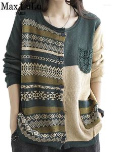 Женский трикотаж Max LuLu 2024, корейская осенняя вязаная хлопковая одежда, женская мода, свободные свитера с принтом, женские роскошные винтажные свитера Harajuku