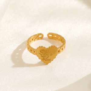 14k Yellow Gold Rings For Women Girls Love Heart Golds Color Open Finger Rings Cute Jewelry Wedding Party Gift New