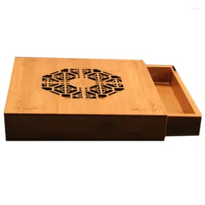 Tea Trays Drawer Type Carved Lightproof Dust-Proof Natural Bamboo Storage Box For Cake Green