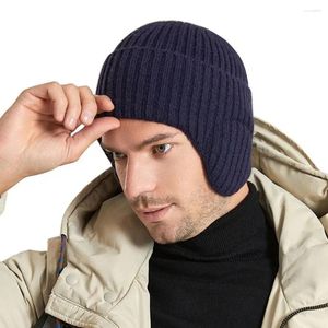Береты, однотонная шапка-бини, зимняя вязаная шапка для женщин и мужчин, защита ушей с дизайном без полей, теплая, холодостойкая
