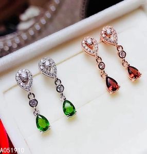 Orecchini a bottone KJJEAXCMY Boutique di gioielli in argento sterling 925 intarsiato con granato naturale Diopside Supporto femminile Rilevamento di lusso