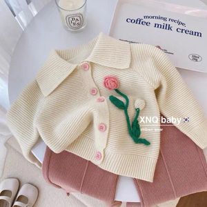 Jackets Coats Girls Autumn Season Pink Knitting Sweater Baby Cardigan Princess Style Childrens Clothing Striped Soild Cotton Loose