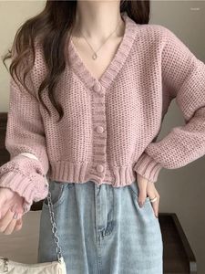 Women's Knits Women Sweater Cardigan V-Neck Button Up Casual Knit Coat Sweet For 2024 Autumn Winter