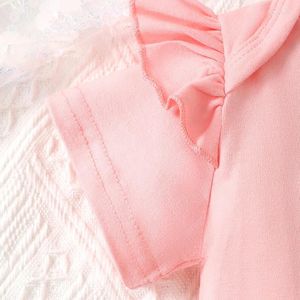 Set di abbigliamento Pantaloncini estivi per bambina Pantaloncini rosa a maniche corte con volant Top Fascia per capelli con stampa di orsi