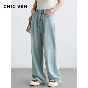 Chic Ven Women's Jeans Blue High midja denim Pants Streetwear Wide Leg Jeans For Woman Female Trousers Spring Summer 2023 240119