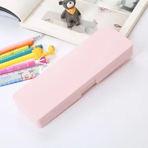 Caixa de lápis transparente simples fosco canetas de plástico organizador caixa de armazenamento artigos de papelaria material de escritório