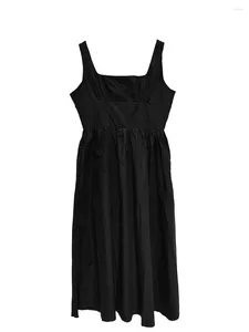 Abiti casual Donna S Midi Cami Dress Spaghetti Strap Senza maniche Vita alta Volant Tasche a linea