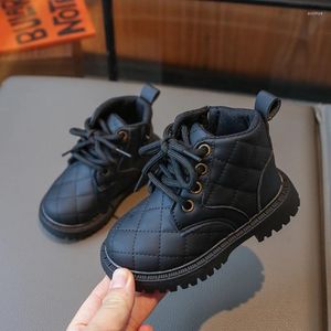 Botas crianças couro curto para meninas 2024 primavera outono preto antiderrapante tornozelo crianças meninos moda causal sapatos escolares