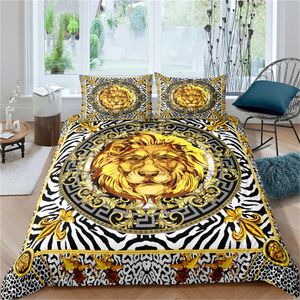 Luxury Barock Modern Art 3D Golden Lion Print Däcke Cover Set 2/3 PCS Pillow Case Bedding Set AU/EU/UK/US Queen and King Size 240202