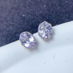 スタッドイヤリング自然光紫色アメジスト6mm 8mm合計2ct 925シルバー3レイヤー18kゴールドメッキジュエリー