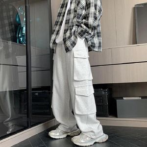 Мужские брюки с большим карманом, однотонные мужские спортивные штаны-карго, модный спортивный костюм 2024, мужские повседневные мешковатые длинные брюки в стиле хип-хоп с завязками