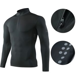 Camiseta esportiva masculina manga longa top roupas de ginástica camisa de compressão fitness meia zip pulôver secagem rápida roupas esportivas 240124