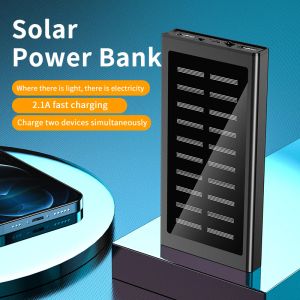 20000mAh Solar Power Bank Mini 2.1A Fast Charging External Battery For Iphone14 Portable High Capacity Powerbank With Flashlight