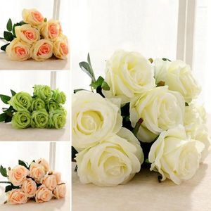 Fiori decorativi 9 teste Bellissime rose artificiali in seta Decorazioni per la tavola di casa per matrimoni Bouquet lungo Organizzare piante finte Regali di San Valentino