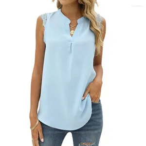 Women's Blouses Elegant V Neck Lace Blouse Women Summer Retro Solid Sleeveless Ladies Basic Casual Street Vest Shirts White Black