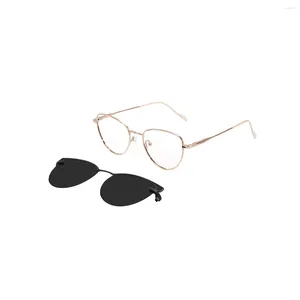 Sunglasses Frames Men And Women Metal Cat Eye Glasses Frame With Clip On For Prescription Lenses