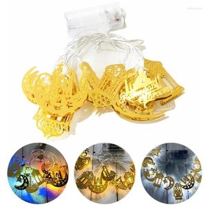 ストリング10 LED Eid Mubarak String Lights Gold Castle Hollow eroosene Lampバッテリー駆動の吊り下げ垂れのみイスラムイスラム教徒党