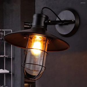 Lampy ścienne Vintage Light Iron Cage Glass Lubaż czarny stanik / salon kawiarnia oświetlenie Indoor E27 LED Light