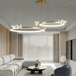 Ceiling Lights Nordic Led Ring Light Creative Gold Art Acrylic Butterfly Metal Living Room El Bedroom Cafe Bar Girl Lamp