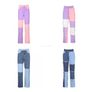 Cintura alta retalhos reta jean para as mulheres 2023 sping casual solto calças jeans senhoras vintage namorado mãe calças jeans