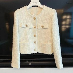 Giacche da donna eleganti tweed ritagliate da donna o collo manica lunga cappotti bianchi moda femminile coreana autunno inverno capispalla corto