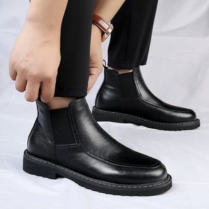 British Style Men Leather Boots Men's Work Shoes Winter Boots Business Thick Soled Boots Chelsea Shoes Anti-slip Wearable Boots 240126