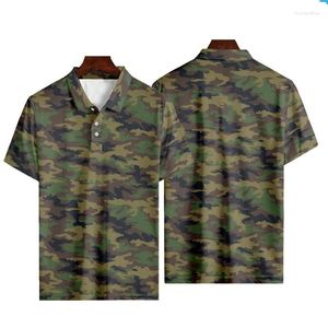 Herrpolos 3D kamouflage tryck polo skjorta för män sommar överdimensionerad kort ärm t-shirts veteraner lapel knapptes toppar manliga kläder