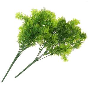 Flores decorativas 2 pçs planta simulada musgo a decoração do escritório haste decorações folhas falsas plantas verdes livro prateleira falso adorno plástico