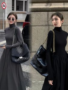 Abiti autunnali e invernali Abiti eleganti a maniche lunghe da donna Moda coreana Collo alto Abiti a maniche lunghe Abiti solidi retrò e unici 240210