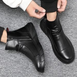 Erkekler Chelsea Boots Slipon su geçirmez ayak bileği botları retro siyah erkek moda botları motosiklet ayakkabıları artı boyut 48 240126