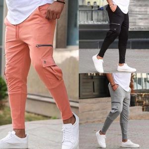 Men's Pants Autumn Pure Cotton Joggers Men Fashionable Zipper Decoration Pockets Overalls Trousers For Exercise Sportswear