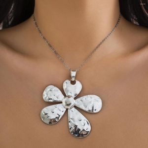 Ожерелья с подвесками IngeSight.Z, металлическое ожерелье в стиле панк с большим цветком для женщин, винтажное колье-цепочка серебряного цвета, вечерние ювелирные изделия, подарок