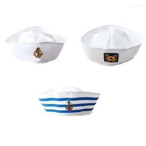 BERETS Fashion White Navy Marine Captain Nautical Sailor Hat Cosplay Military For Women Men Valentine's Day Drop Ship