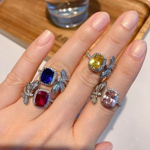 Cluster Rings Luxury 7 9mm Pink Crystal Bowknot Women Ring 925 Silver Party Wedding Bands Fine Jewelry Gift Goblincore Paired Brilliant