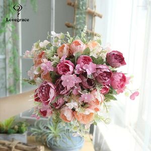 Flores de casamento peônias de seda artificial 6 cabeças 1 buquê tecido peônia flor para centro mesa casa ormanent festa flores