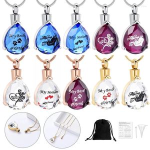 Pendanthalsband Anpassa Crystal Teardrop Cremation Smycken Urner Halsband för mänsklig/husdjur Ashes Memorial Keepsake Mom Gift