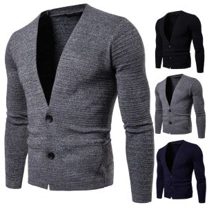 남자 스웨터 남성 남성 스웨터 3 색 가디건 슬림 긴 소매 니트 캐주얼 스타일 남성 아시아 크기