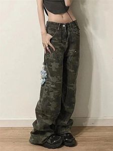 Jeans da donna QWEEK Y2K Camo Cargo Donna Harajuku anni '90 Vintage Streetwear Camouflage Pantaloni in denim a vita bassa Pantaloni retrò oversize
